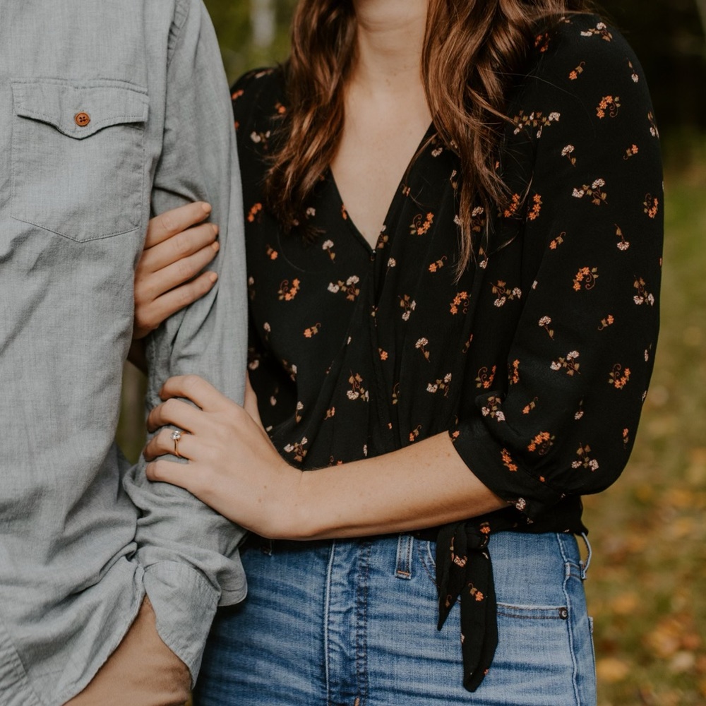 Madewell wrap black floral top